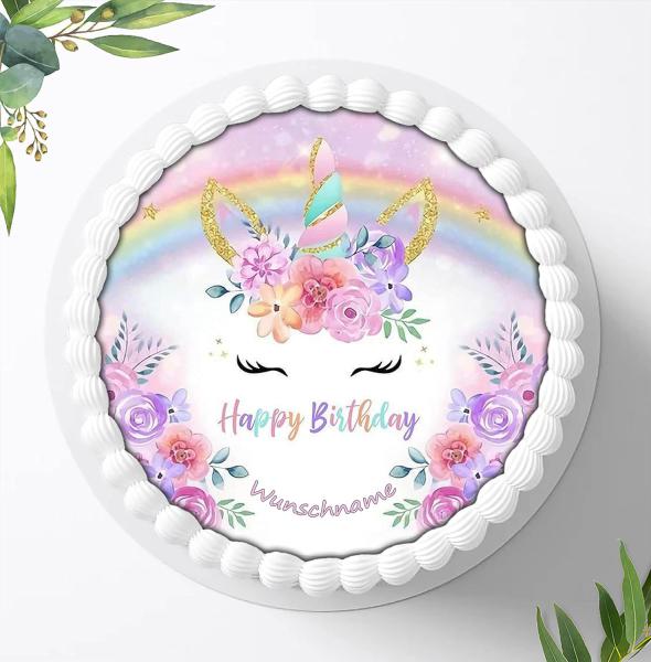 Einhorn Tortenaufleger mit Wunschnamen, Ø 20cm, 0271z